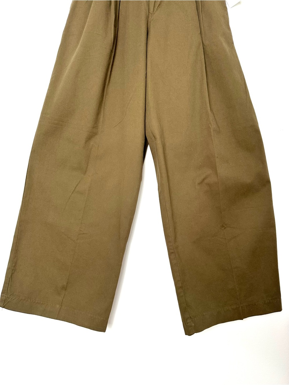 Army Green Pleated High Waisted Wide Leg Barrel Pants Minimalist Goblin Earthy - Picture 4 of 12